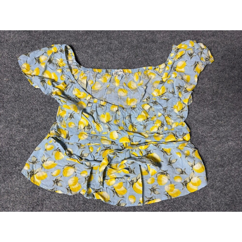 Derek & Heart Crop Top Womens Large Lemon Pattern Blue Rayon Lemons Summer